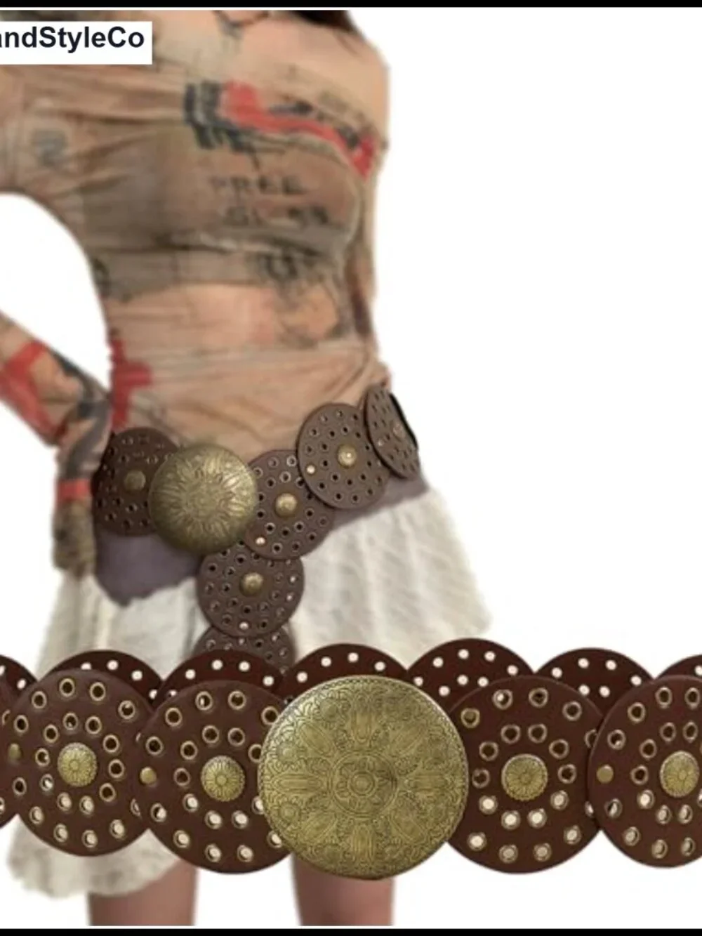 Chunky PU Leather Western Disc Belt, Boho Wide Waist Belt for Women